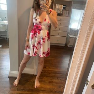 Adorable white longer mini dress with pink and purple flowers - ASOS - 2, NEW